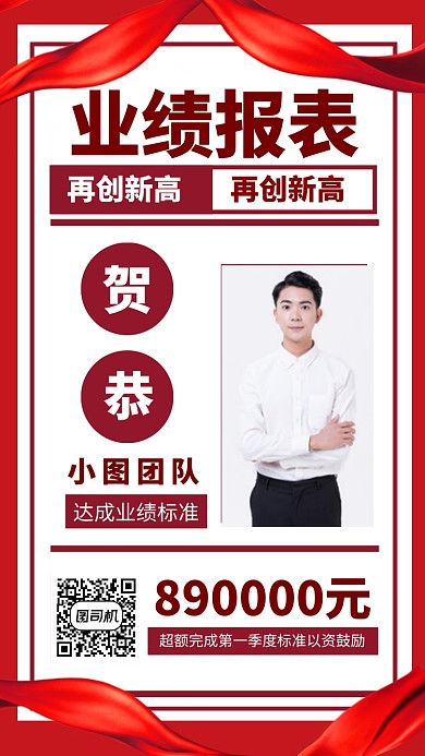 业绩报表恭贺手机海报