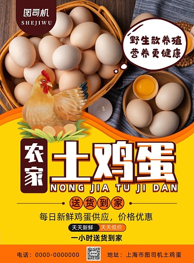简约小清新农家土鸡蛋送货宣传上门海报