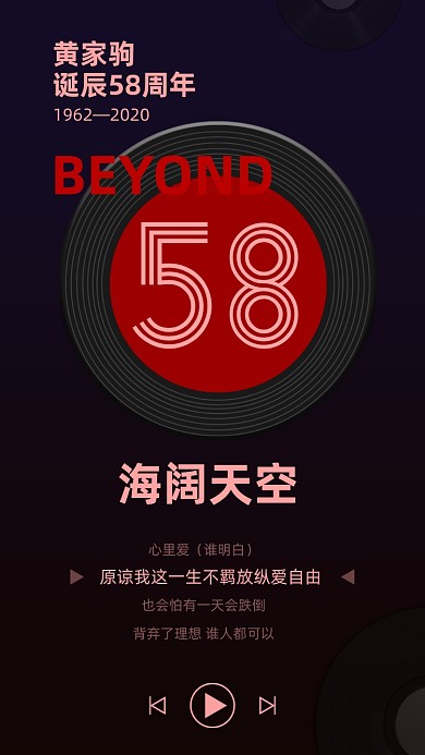 黄家驹诞辰58周年手机海报