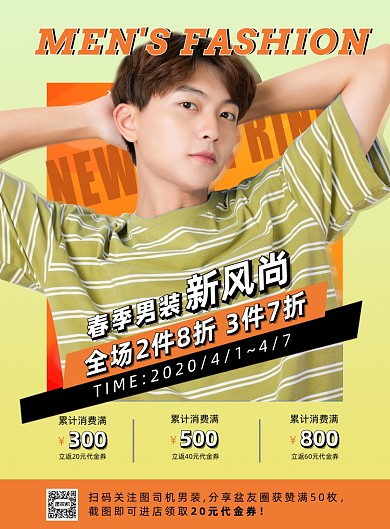 时尚潮男春季新品服饰促销宣传海报