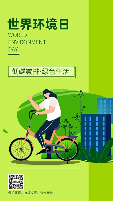 世界环境日绿色简约风手机海报
