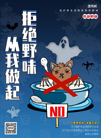 蓝色拒绝野味公益印刷海报