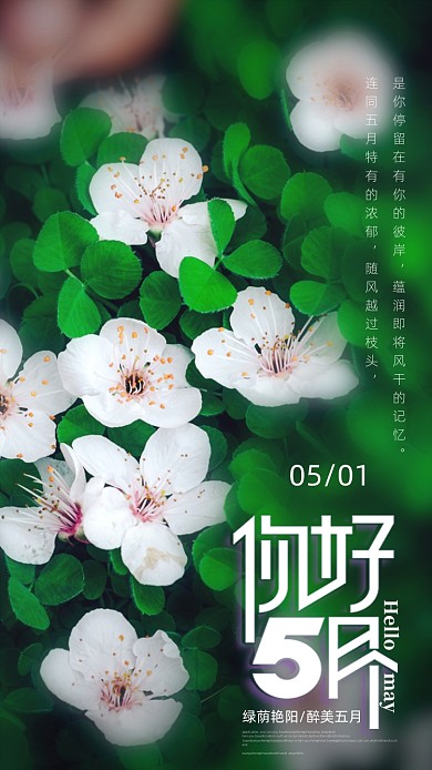 5月你好清新花朵海报