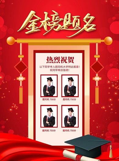 红色喜庆金榜题名高考喜报宣传海报