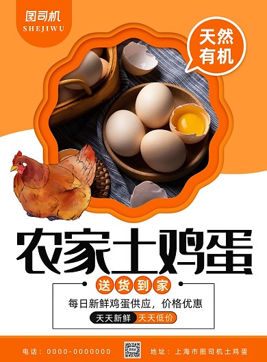 简约小清新农家土鸡蛋送货宣传海报
