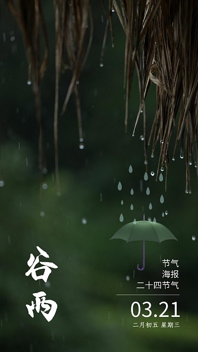 谷雨简约手机海报