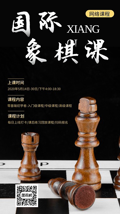 国际象棋课程网课手机海报