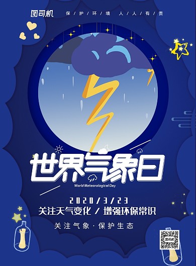 世界气象日蓝色天气印刷海报