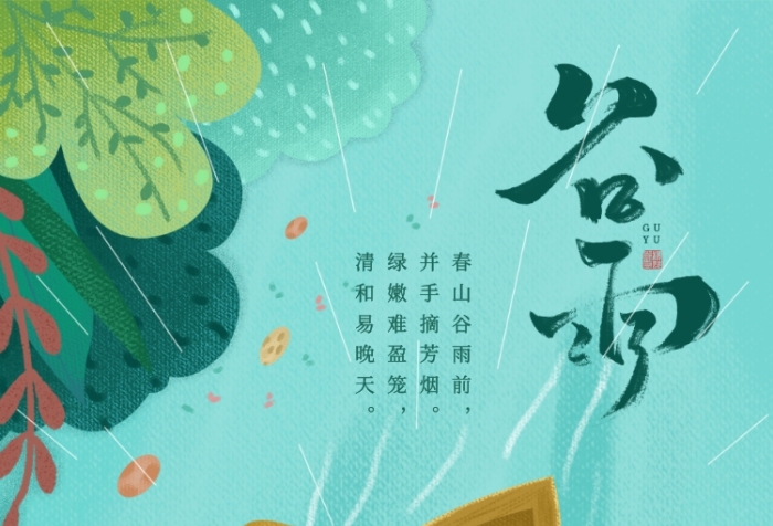 谷雨插画简约创意手机海报