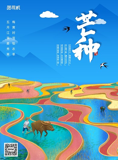 炫彩芒种节气插画海报