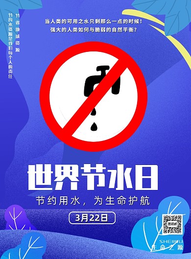 蓝色世界节水日节约用水印刷海报