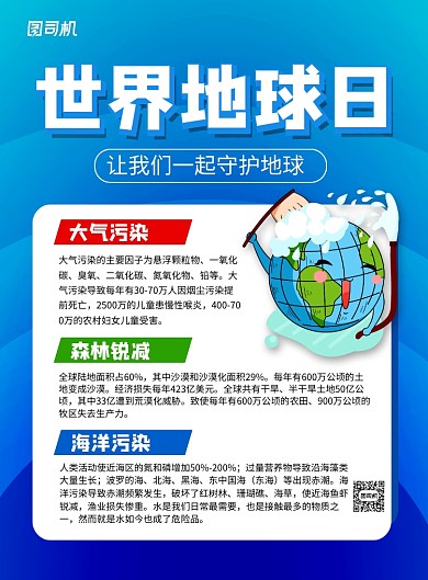 世界地球日蓝色卡通时尚保护地球海报