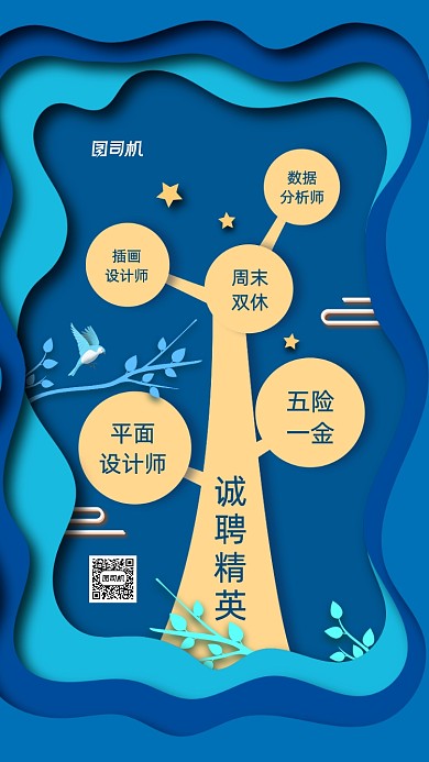 诚聘精英人才宣传招聘手机海报