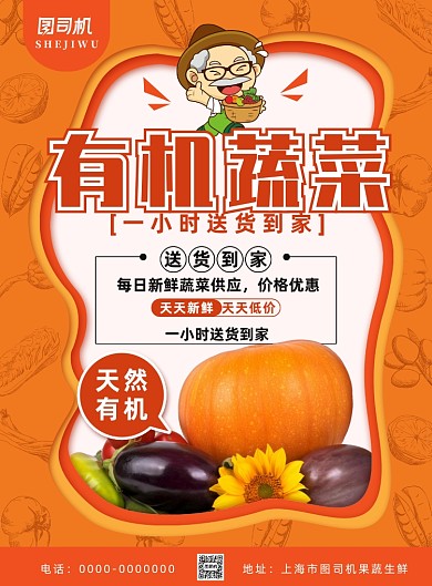 简约小清新有机蔬菜送货到家宣传海报