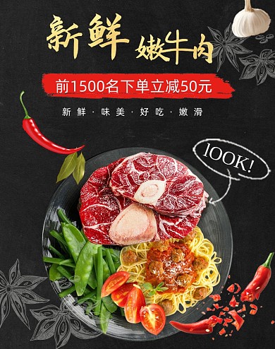 时尚西餐嫩牛肉促销海报
