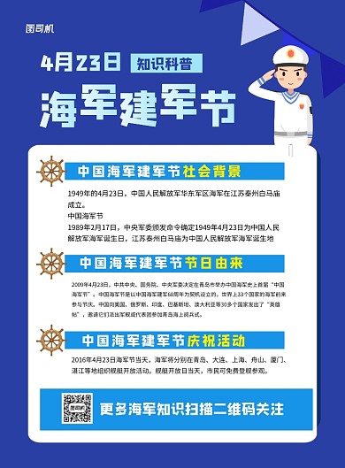 蓝色简约中国海军建军节知识科普海报