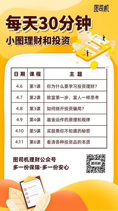 每天30分钟投资理财课手机海报
