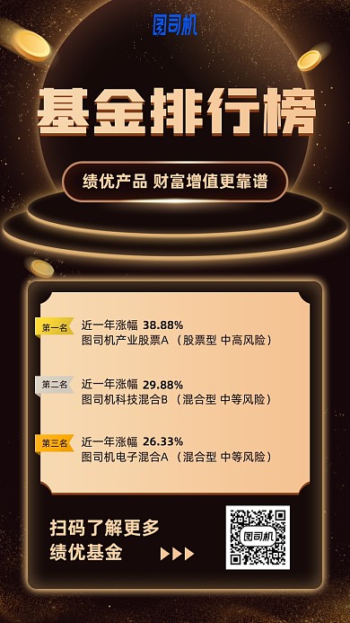 金融基金排行榜金色手机海报