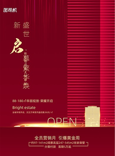 红色大气房地产开幕海报