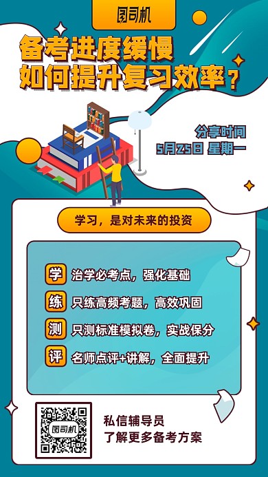 手绘卡通动漫备考复习手机海报