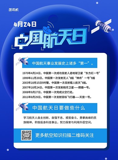 蓝色简约中国航天日航天事业成就海报