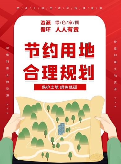 红色全国土地日宣传印刷海报