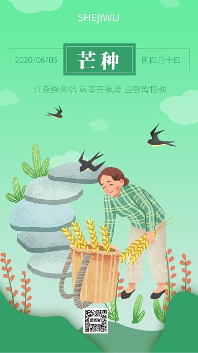 芒种节气海报简约小清新