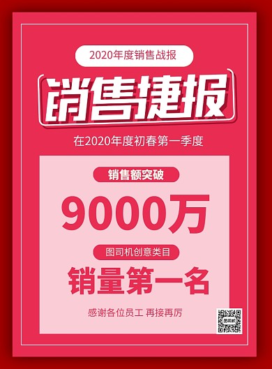 红色简约2020企业销售捷报喜报海报