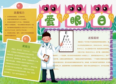 卡通爱眼日保护眼睛视力小报