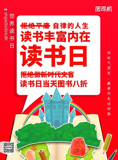 世界读书日红色印刷海报