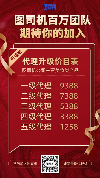 红色高端简约时尚百万团队代理手机海报