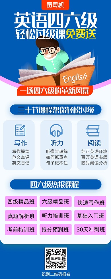 英语四六级培训班手机海报