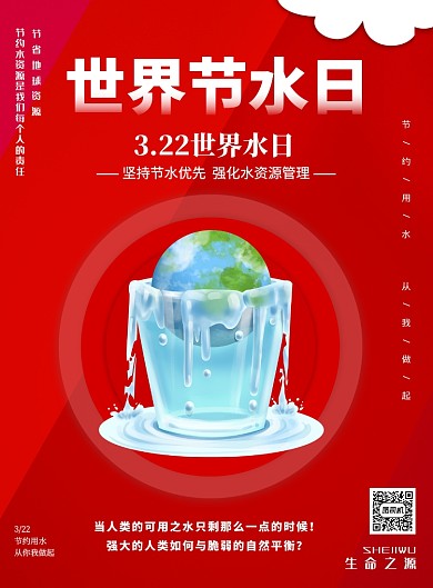 红色简约世界节水日宣传印刷海报