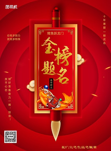 红色大气金榜题名高考海报