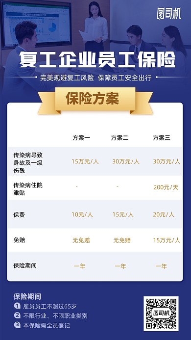 复工企业员工保险手机海报