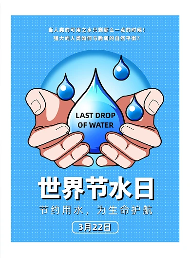 蓝色清新极简世界节水日公益海报