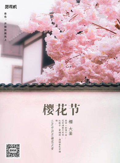 简约唯美樱花节宣传海报