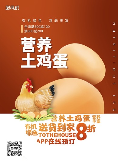 简约营养土鸡蛋送到家海报