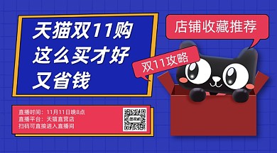 双11攻略简约清新手机横版海报
