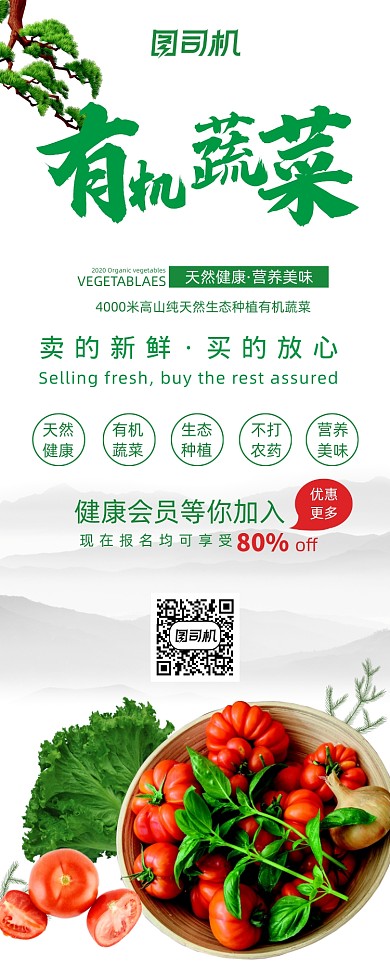 绿色天然有机新鲜蔬菜促销展架易拉宝