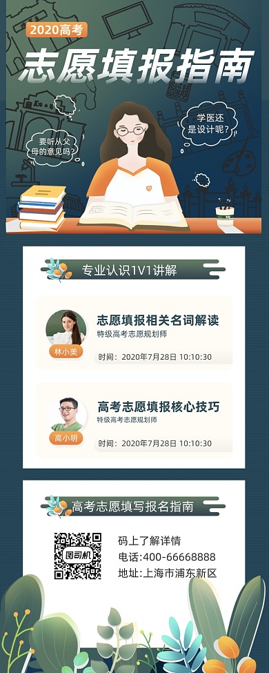 志愿填报指南简约插画手机长图