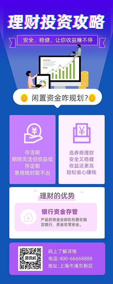 投资理财攻略紫色简约手机长图