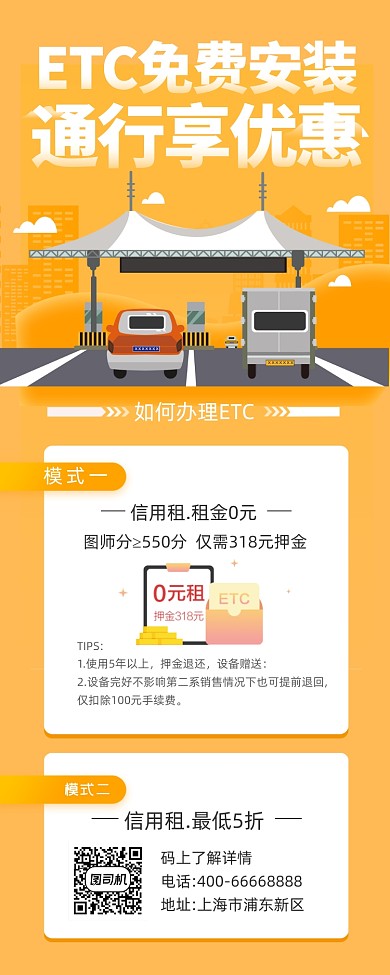ETC高速出行清新插画手机长图