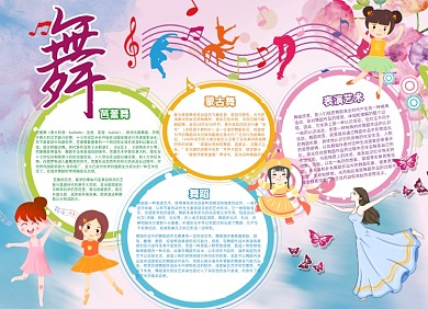 渐变卡通中小学生舞蹈小报手抄报