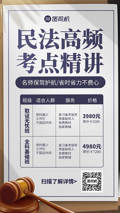 时尚简约考点讲解课程手机海报