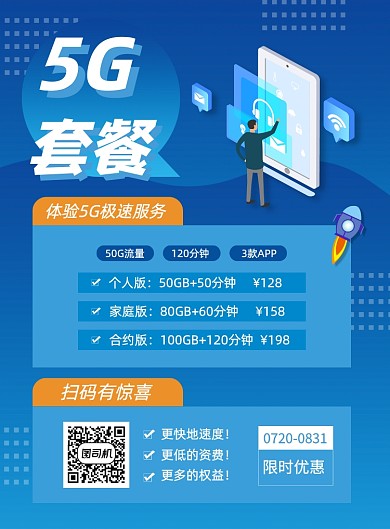 5G套餐运营商手机套餐流量包促销海报
