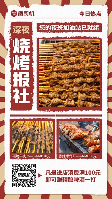 创意复古深夜消费夜宵手机海报