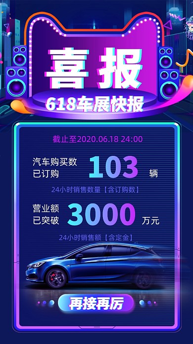 汽车618购物节喜报手机海报