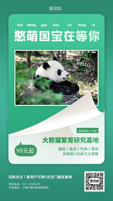 大熊猫基地景点宣传手机海报