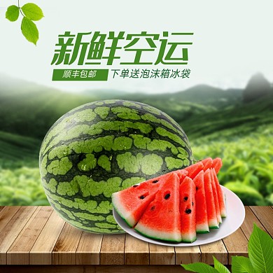 绿色夏日清爽西瓜水果食品电商主图